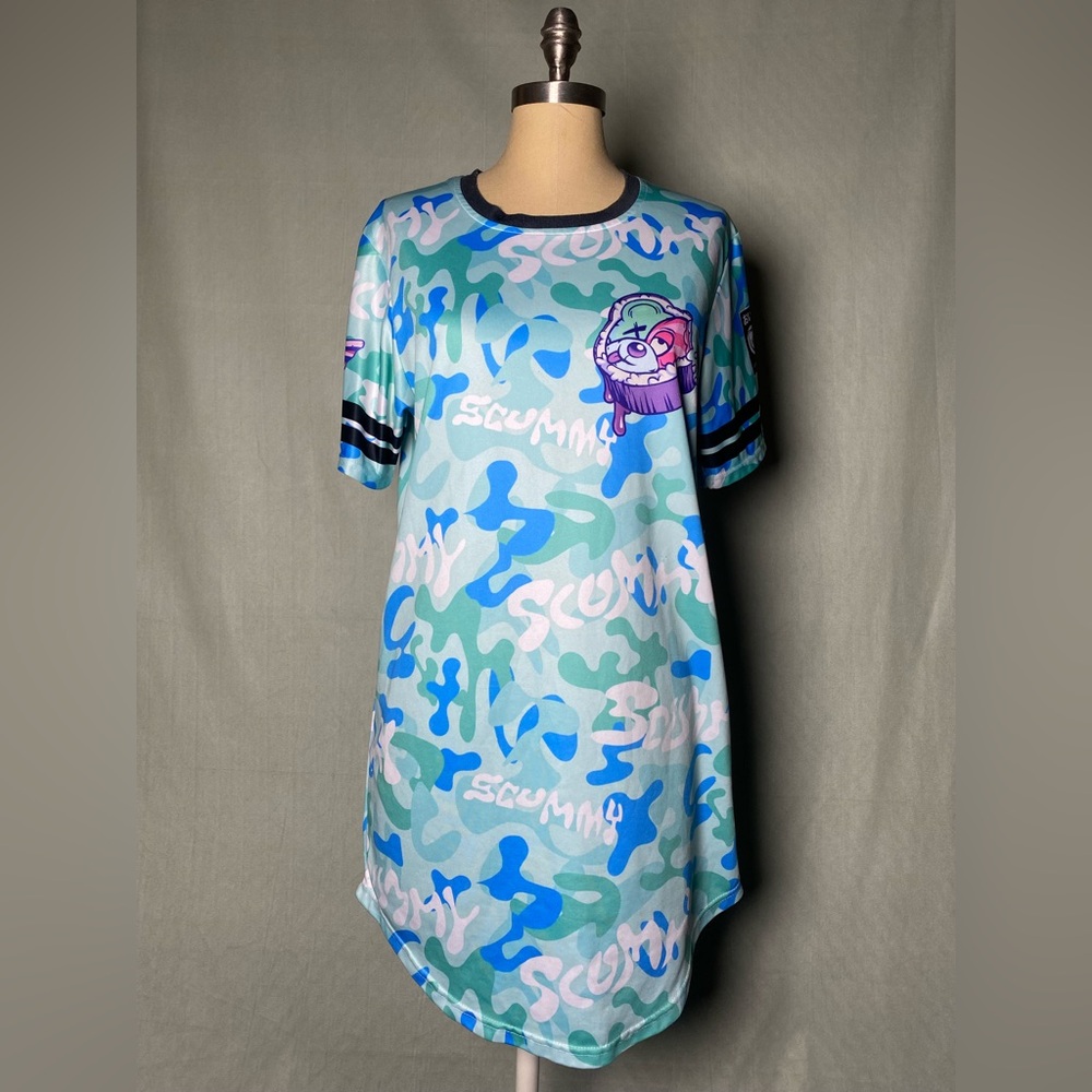 Scummy Bears Blue Camouflage Graphic Long T-Shirt